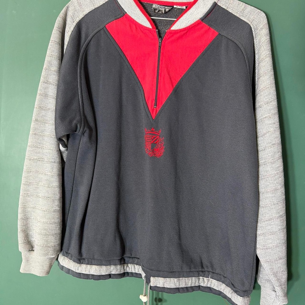 Vintage Members Only Quarter Zip Sweatshirt Gray Red Crest Mens Large 80s